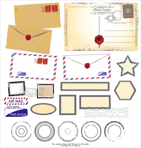 Vintage briefkaarten, stempels en labels — Stockvector