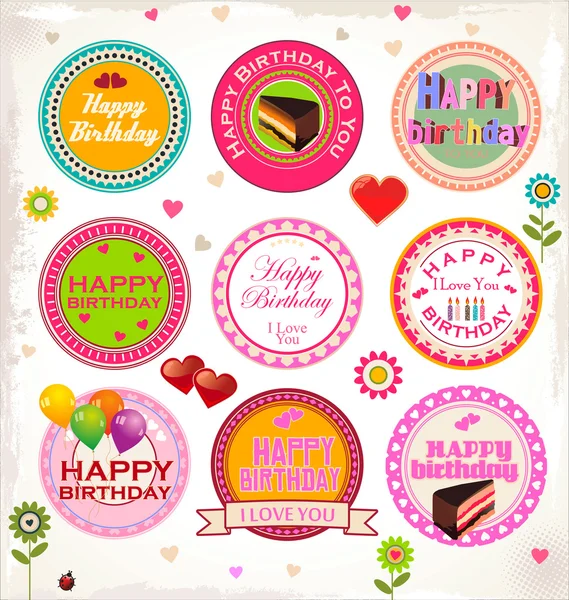 Happy birthday stamp collection — Stock Vector