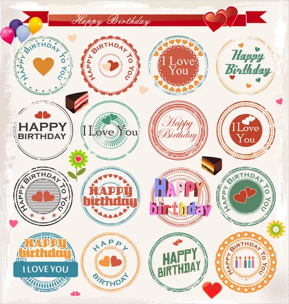 Happy birthday stamp collection — Stock Vector