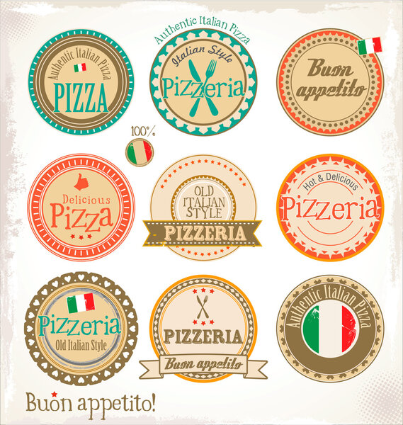 Set of vintage styled pizza labels
