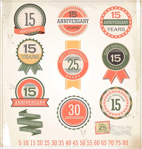 Anniversary sign collection, retro design — Stock Vector