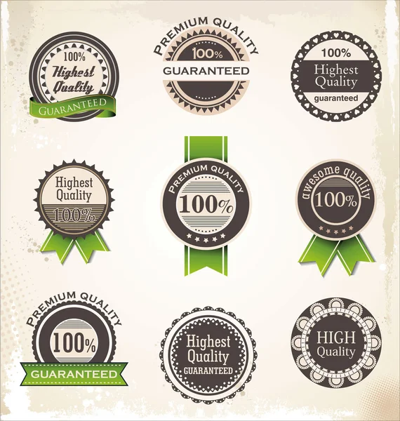 Collection of Premium Quality and Guarantee Labels with retro vintage styled design — Stock Vector