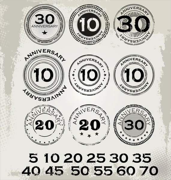 Grunge anniversary rubber stamp set — Stock Vector