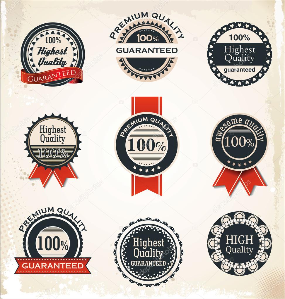 Collection of Premium Quality and Guarantee Labels with retro vintage styled design