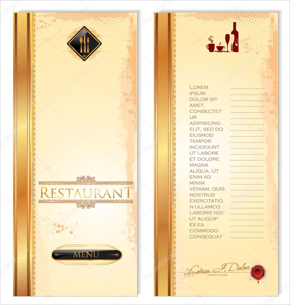 Restaurant menu template, front and back