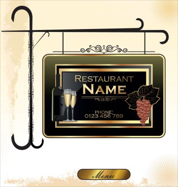 dekore edilmiş bir destek üzerinde asılı Restoran plaka