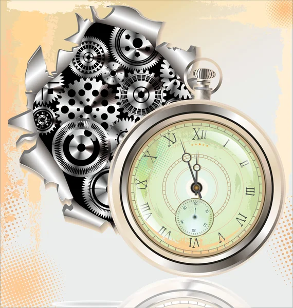 Old Watch and gears in motion — Stock Vector