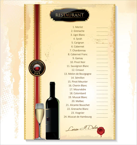Modèle de menu de vin avec une liste de prix — Image vectorielle