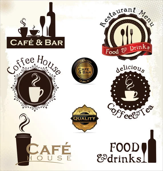 餐厅和咖啡厅的食物和饮料标签 — 图库矢量图片