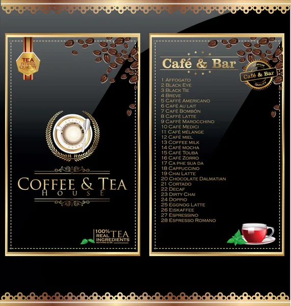 咖啡和茶的菜单 — 图库矢量图片