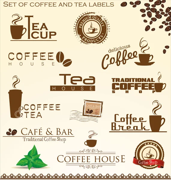 Set de etiquetas de café y té — Vector de stock