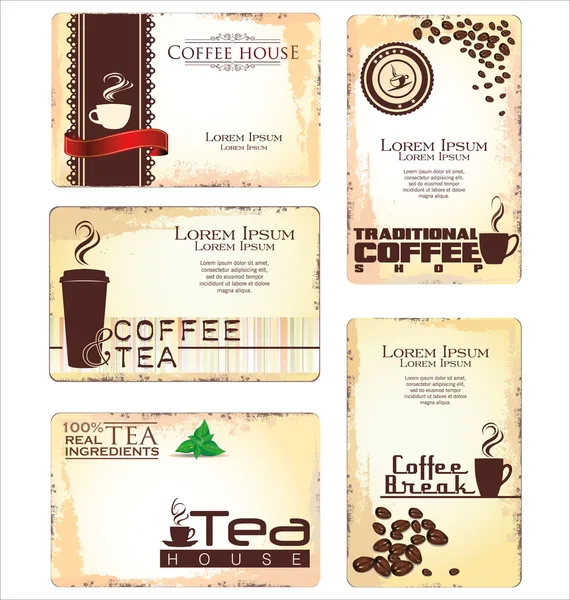 Conjunto de 5 cartões de visita para café — Vetor de Stock