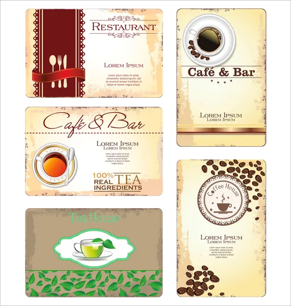 Cartões de visita para café e restaurante — Vetor de Stock