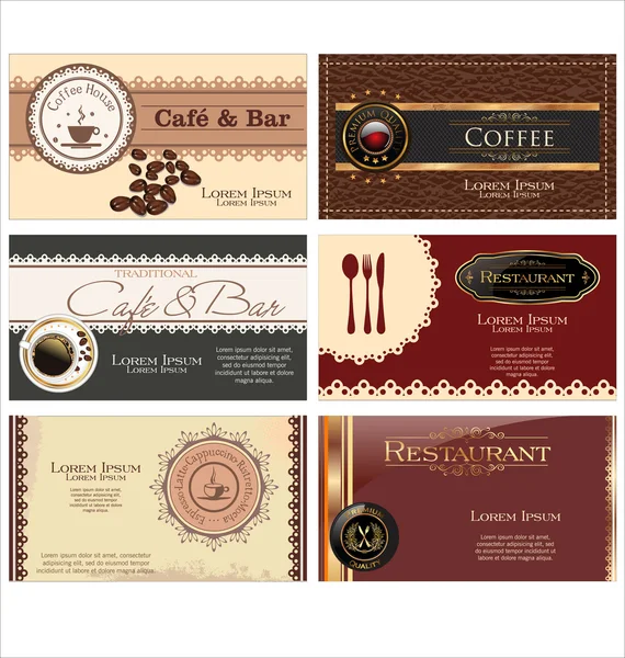 Set de 6 cartes de visite. Pour café et restaurant — Image vectorielle