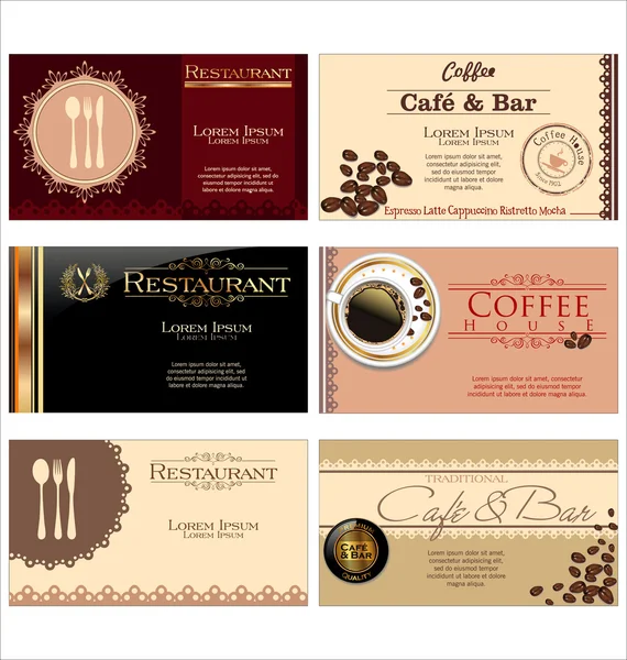 Cartes de visite pour café et restaurant — Image vectorielle