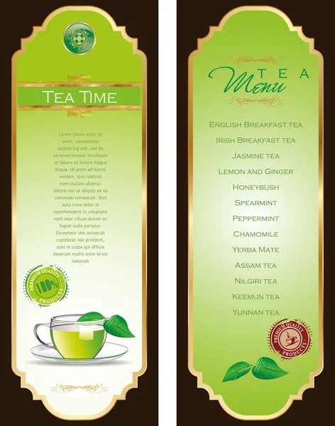 Modèle de menu thé — Image vectorielle