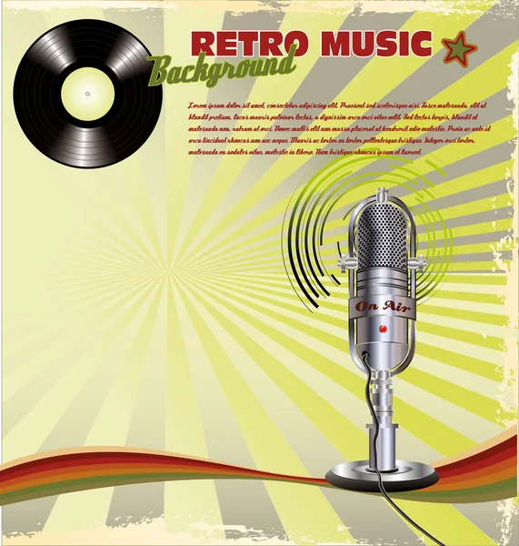 Retro music background with Microphone On Stand and vinyl — Stock Vector