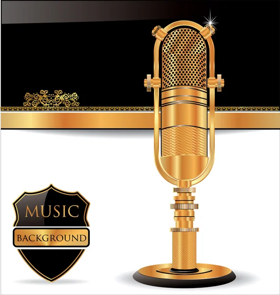 Fundo de música com microfone dourado velho —  Vetores de Stock