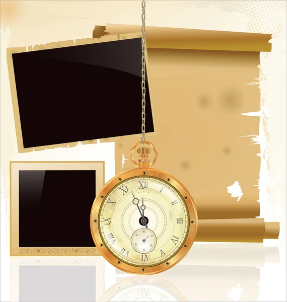 Vintage pocket watch and old paper — Stock Vector