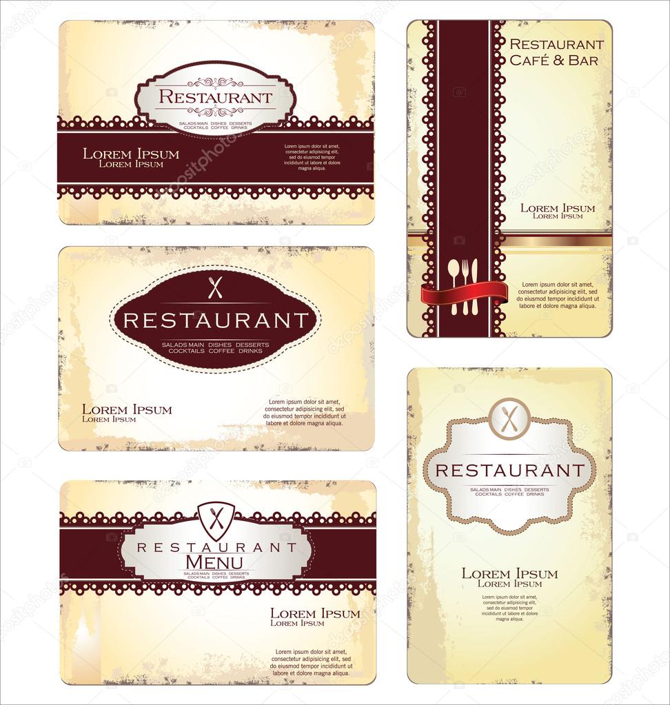 Set di 5 biglietti da visita per caffè e ristorante Stock Vector by