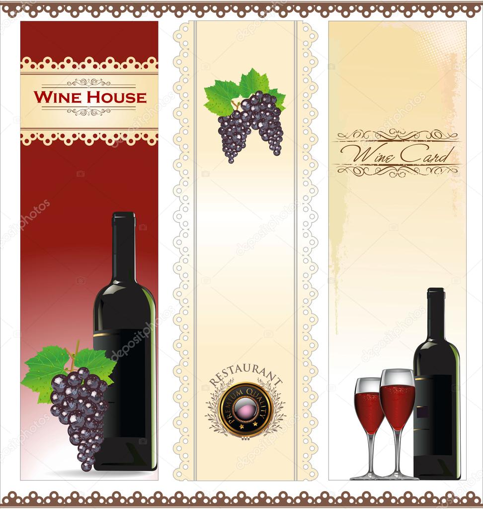 Illustration of drink menu card with wine glass and bottle