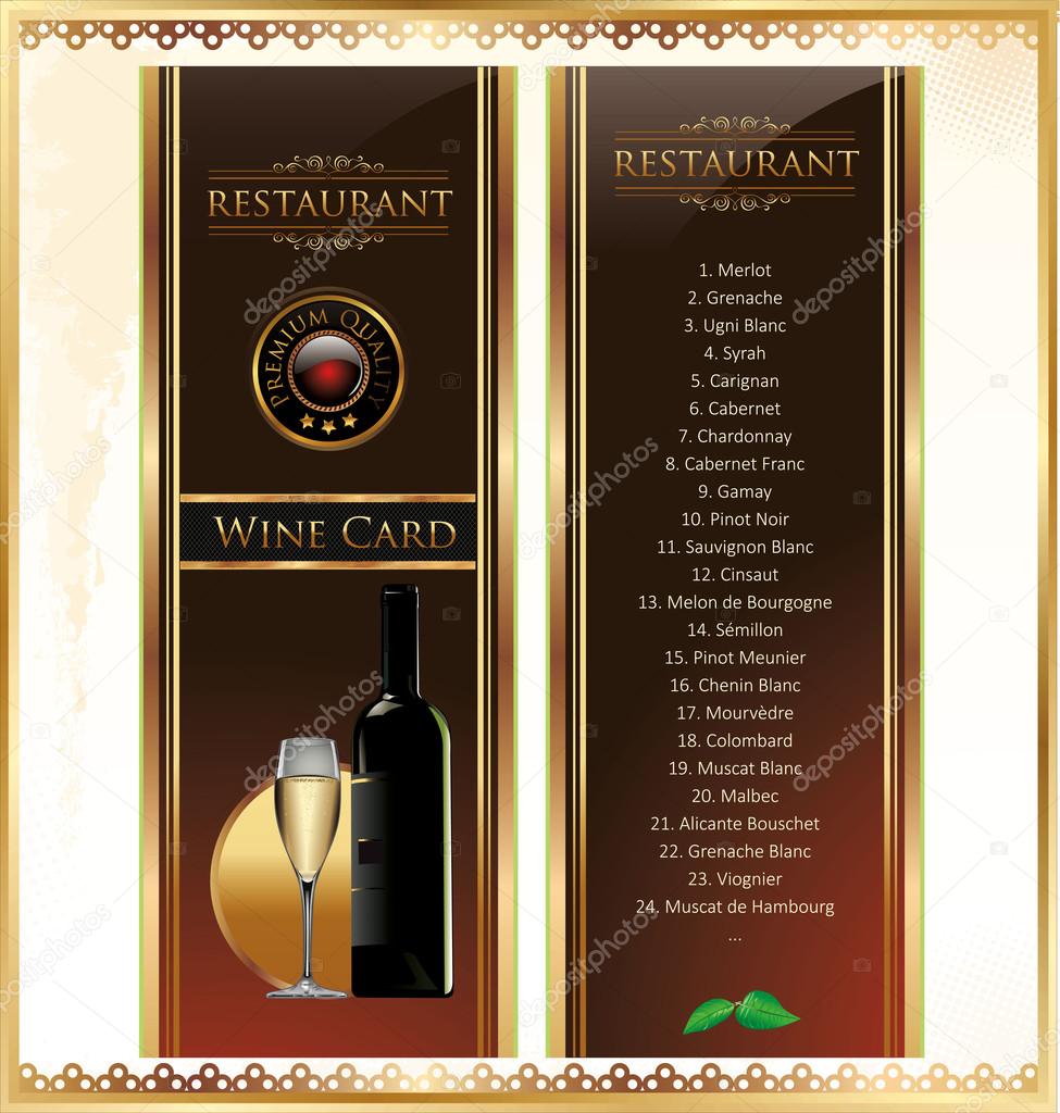 Elegant Drink menu card with wine glass and bottle