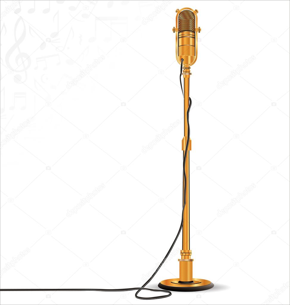 Golden retro microphone on stand