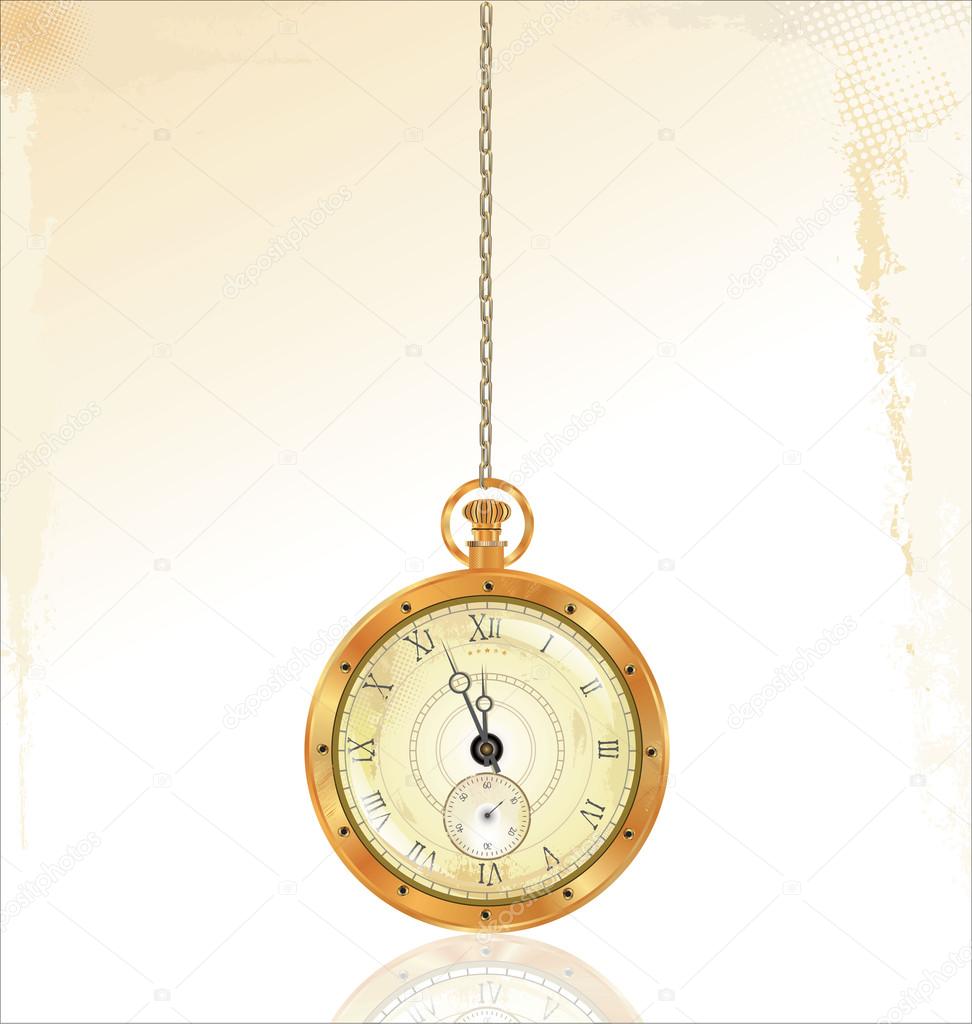 Old pocket watch on golden chain