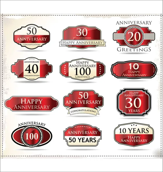 Aniversario etiquetas rojas — Archivo Imágenes Vectoriales