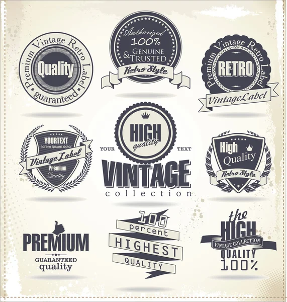 Set de insignias y etiquetas de calidad premium retro vintage — Archivo Imágenes Vectoriales