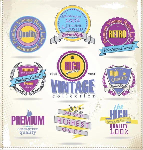 Set of vintage premium quality labels - retro colors — Stock Vector