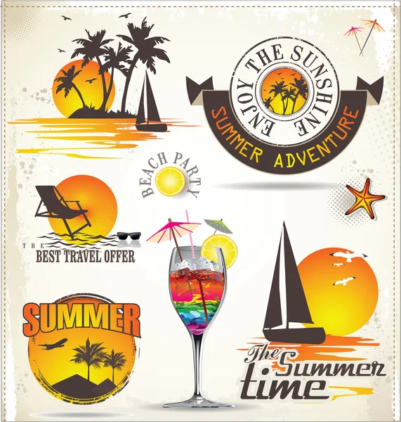 Summer vacation and travel labels — Stock Vector