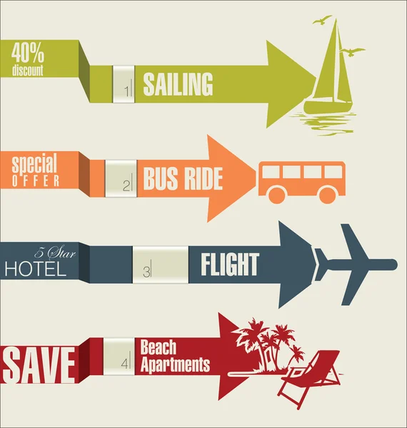 Infografica di viaggio opzioni banner con frecce — Vettoriale Stock