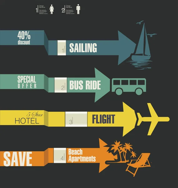 Travel infographics options banner with arrows — Stock Vector