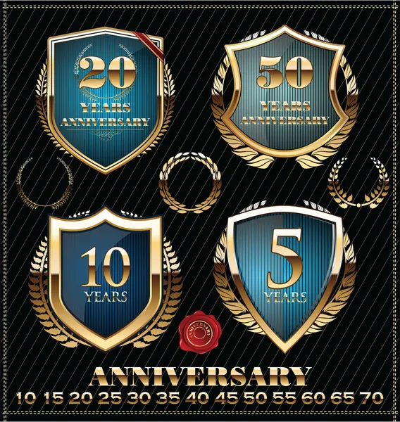 Yıldönümü altın ve maviyi etiketleri, altın defne çelengi seti