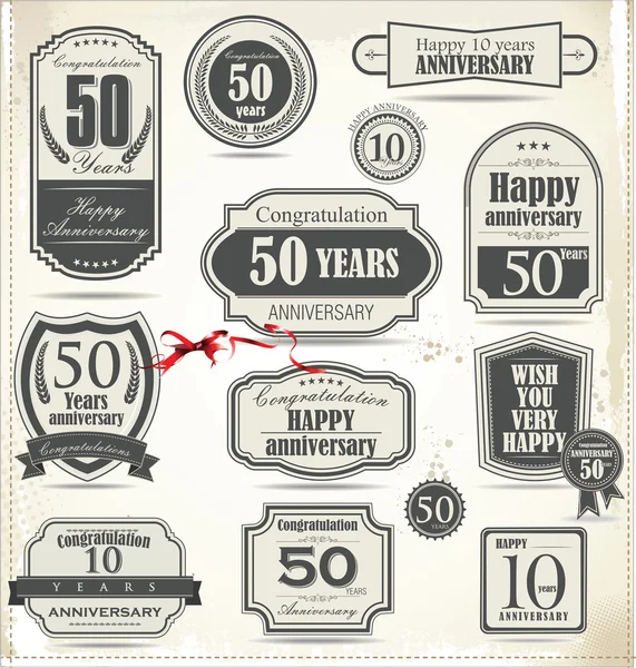 Anniversary retro badge and labels — Stock Vector