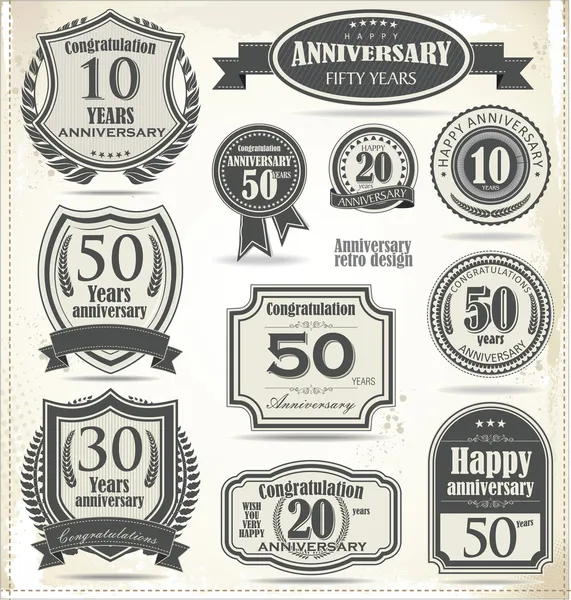 Anniversary sign collection, retro design Stock Vector