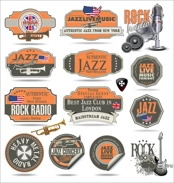 Music stamps and labels — Stock Vector