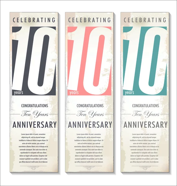 10 years Anniversary retro banner, set — Stock Vector