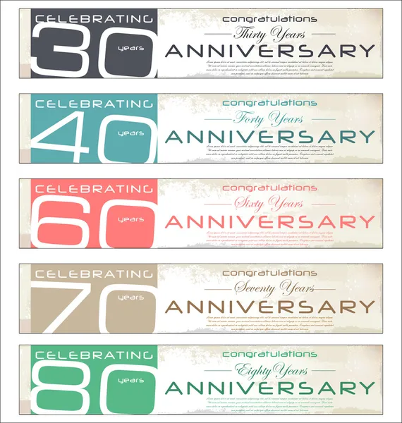 Anniversary retro banner, set — Stock Vector