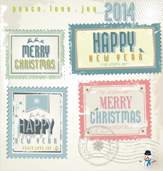 Vintage Christmas post stamps — Stock Vector