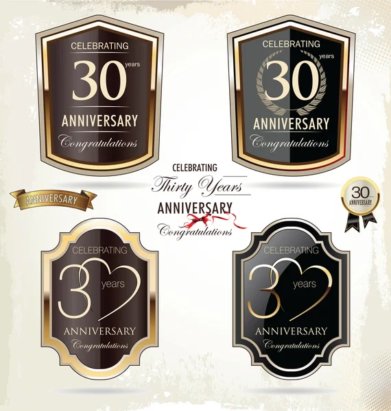 30 anni di etichetta d'oro anniversario — Vettoriale Stock