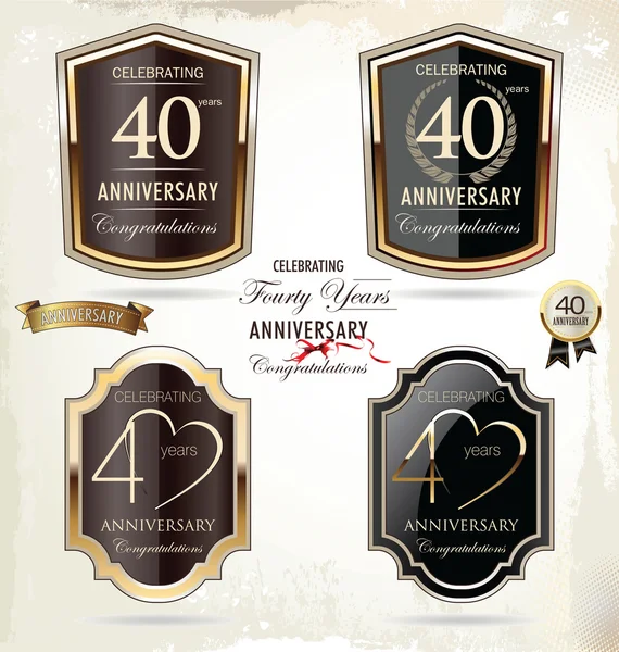 40 anni di etichetta d'oro anniversario — Vettoriale Stock