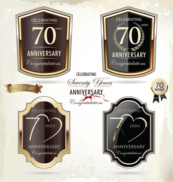 70 ans label d'or anniversaire — Image vectorielle