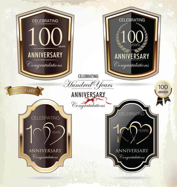 100 anos de etiqueta de ouro aniversário —  Vetores de Stock