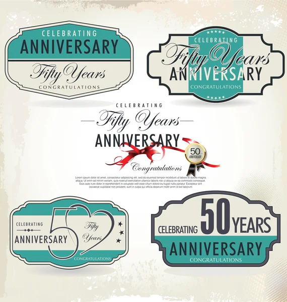 50 years retro anniversary sign collection — Stock Vector