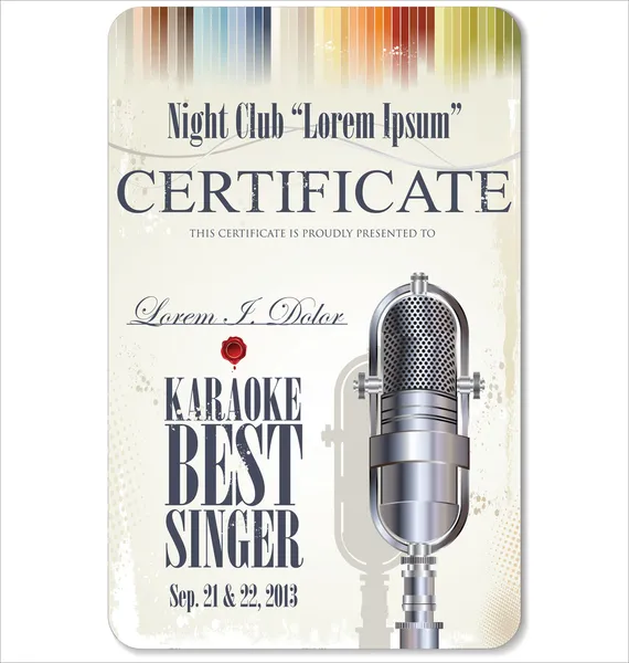 Eerste prijs karaoke certificaatsjabloon — Stockvector