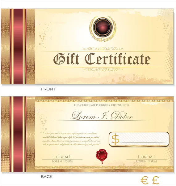 Cheque, certificado de regalo, plantilla de cupón — Archivo Imágenes Vectoriales