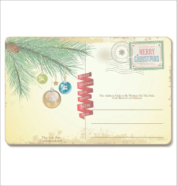 Vintage Christmas Postcard and Stamps — Stock Vector