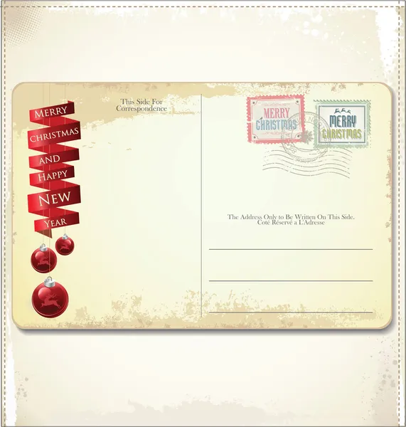 Postal y sellos navideños vintage — Vector de stock